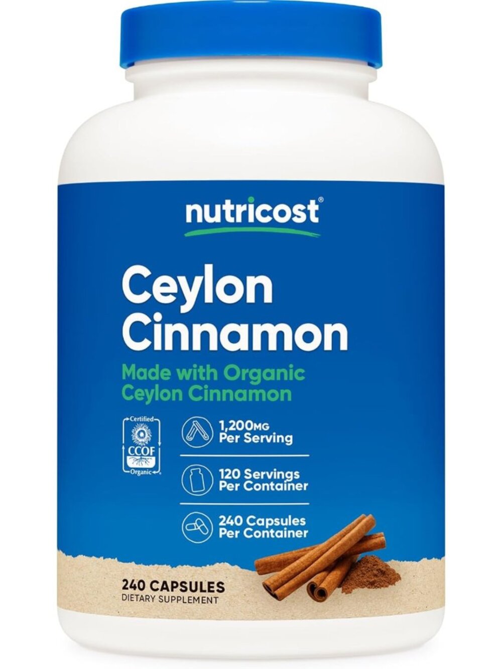 Ceylon Cinnamon Capsules 1200mg - 240 Count, Supports Healthy Metabolism